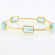 Aqua Quartz Multi Gemstone 18k Gold Plated Bangles For Wholesale